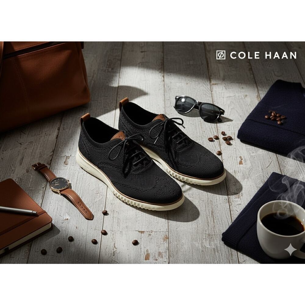 Cole Haan Zerogrand Stitchlite Black Oxfords Sz. 10